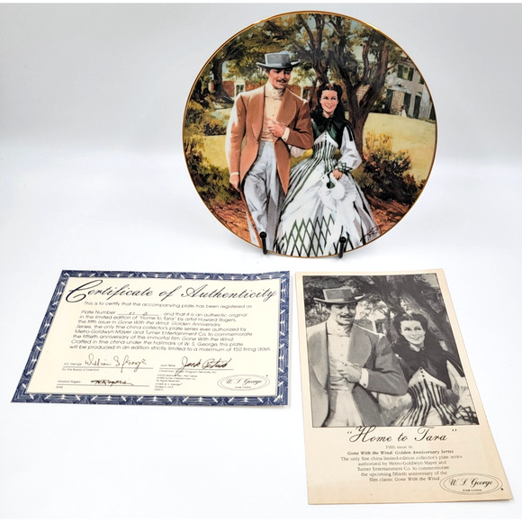 Gone with the Wind Collector Plate Home To Tara Scarlett Rhett 1989 with Box - Picture 3 of 7